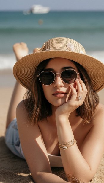 8K极致光影下的热带海滨度假丽人